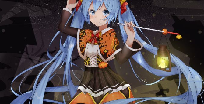 Hatsune miku, long hair, lantern, anime girl wallpaper