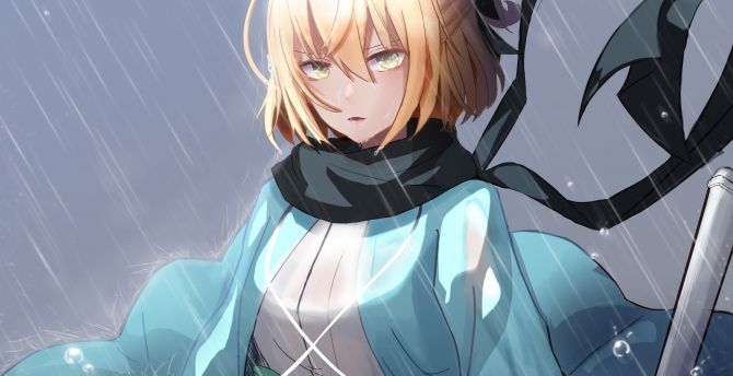 Rain, warrior, sakura saber wallpaper