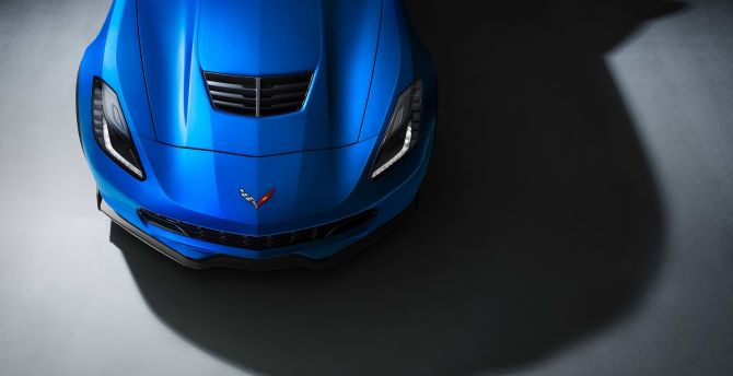 Bonnet, blue car, Chevrolet Corvette wallpaper