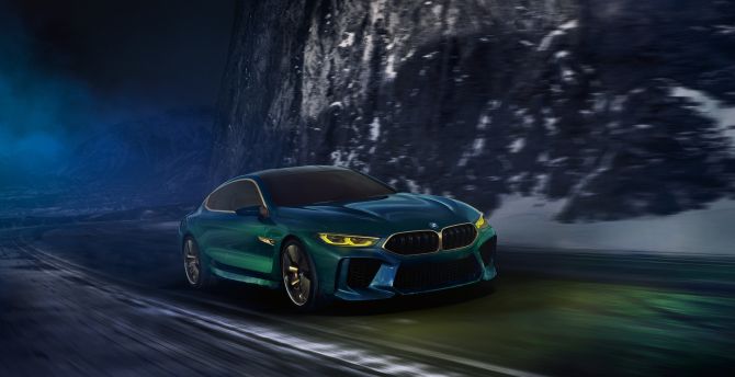 BMW Concept M8 Gran Coupe, front view, on road wallpaper
