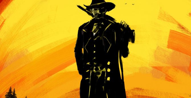 Red Dead Redemption 2, cowboy, silhouette, fan art wallpaper