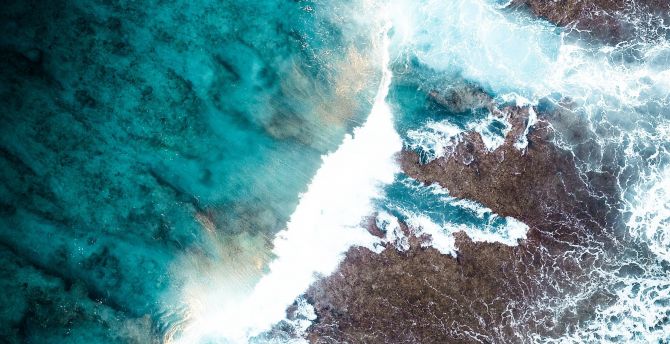 Water splashes, coast, sea, nature, aerial view wallpaper