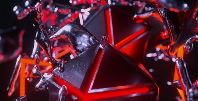 Shape, red, glowing boxes, compounds, abstract wallpaper
