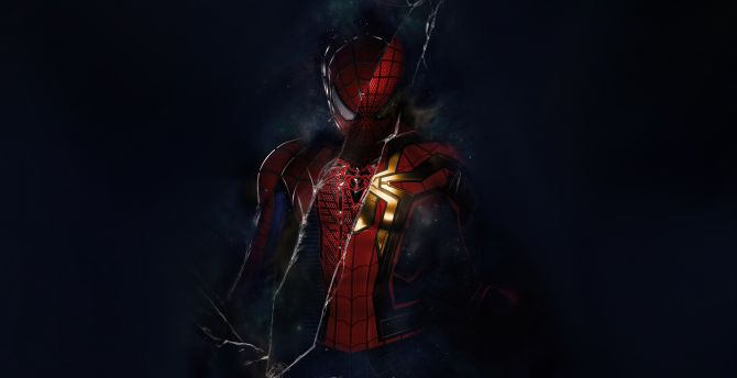 Spider-man stealthy pursuit, cracked screen, art wallpaper