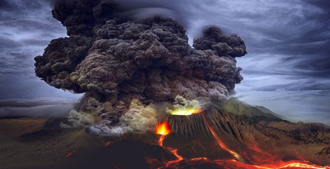 Eruption, volcano, clouds wallpaper