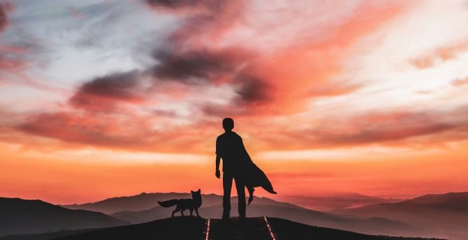 Wallpaper the little prince and dog, silhouette, sunset, art desktop  wallpaper, hd image, picture, background, 0ca2be | wallpapersmug