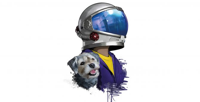 Helmet guy and dog, art wallpaper