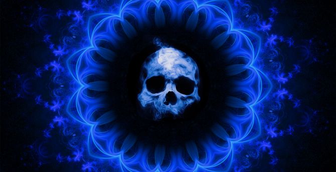 Skull, dark, blue gothic, fantasy, abstract wallpaper