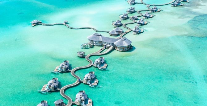 Resorts, villas, aerial view, sea, Maldives wallpaper