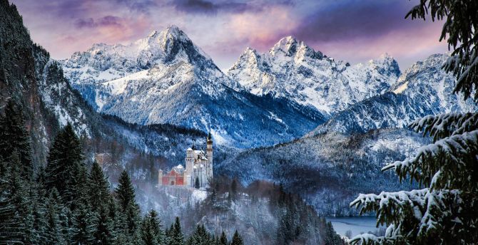 Neuschwanstein Castle, mountains, winter, nature wallpaper