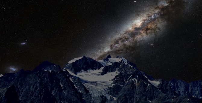 Milky way, starry night, dark, mountains wallpaper