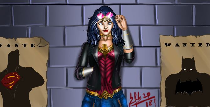 Wonder Woman, leather jacket, superhero, art wallpaper