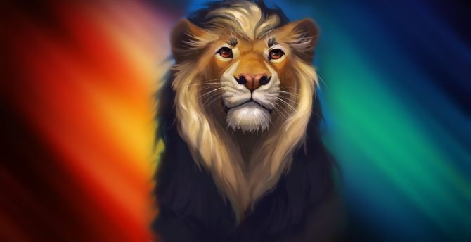 Lion, predator, multicolor, artwork wallpaper