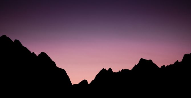Purple sky, sunset, mountains, silhouette wallpaper