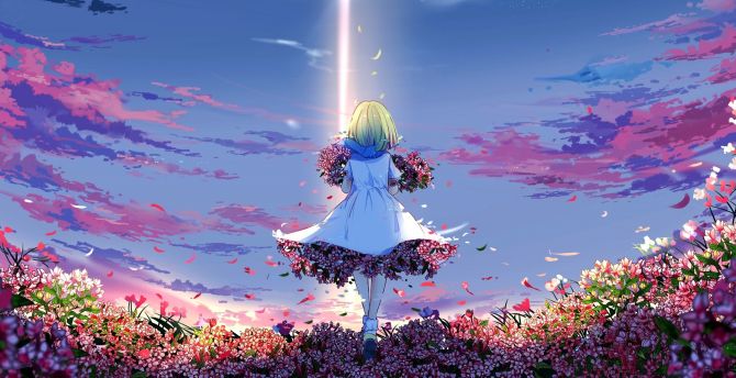 Wallpaper anime girl, spring, meadow, flowers, girly desktop wallpaper, hd  image, picture, background, 0f4fca | wallpapersmug
