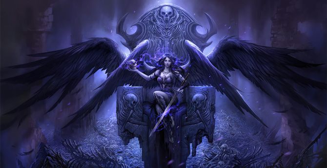 Wallpaper black angel sitting on throne, fantasy, artwork desktop wallpaper,  hd image, picture, background, 0f95a9 | wallpapersmug