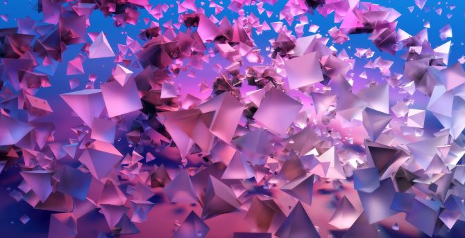 Abstract, cubes, pink, flying triangles and pyramids wallpaper