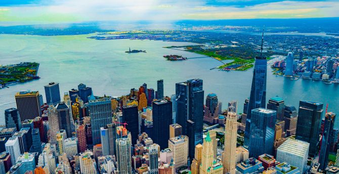 City, aerial view, buildings, New York wallpaper