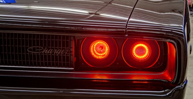 Dodge Charger's Headlight, red glowing wallpaper