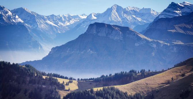 Swiss mountains, valley, nature, landscape wallpaper