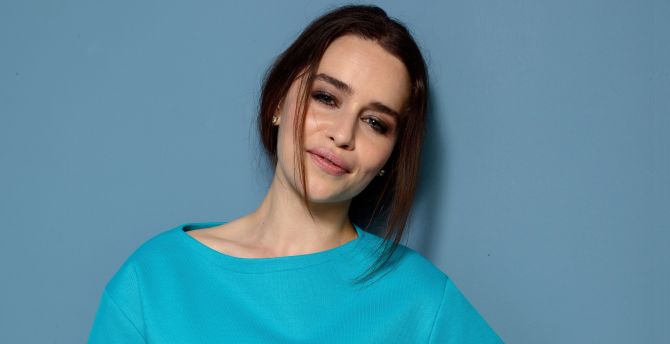 Emilia Clarke, blue dress, smile, 2018 wallpaper