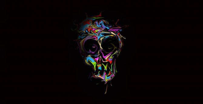 Glitch, colorful skull, dark, artwork wallpaper