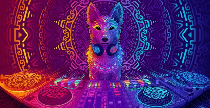 Wolf, disco jockey, music, art wallpaper