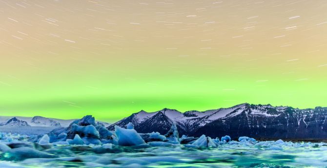 Iceland, northern lights, glaciers, sea, nature wallpaper