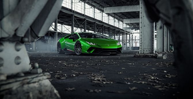 Green Lamborghini Huracan, sports car wallpaper