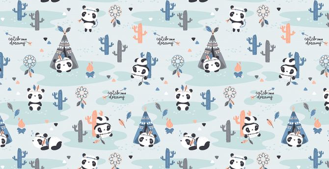 Pandas, pattern, cute wallpaper