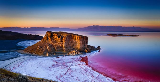 Lake Urmia, lake water, sunrise, Iran wallpaper