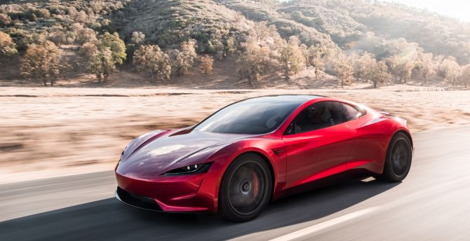 Red, sports car, Tesla Roadster wallpaper