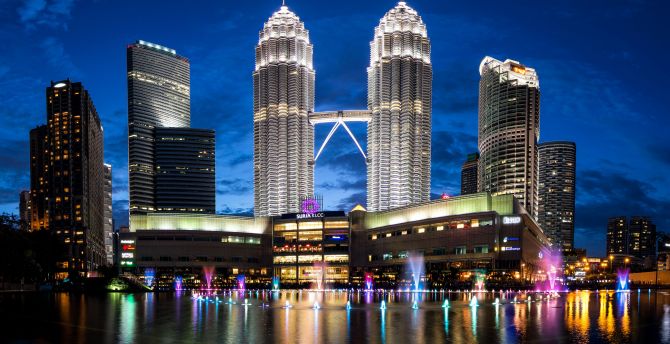 Petronas Towers, Kuala Lumpur, skyline, buildings, night wallpaper
