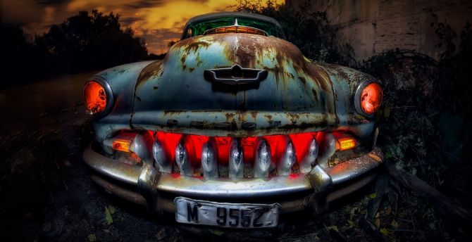 Wreck, classic car, glow wallpaper