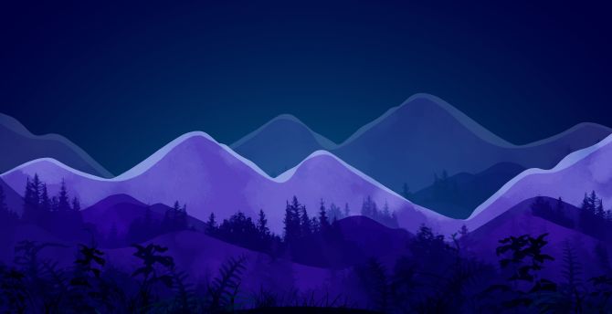 Mountain, minimalist, night of forest, artwork wallpaper