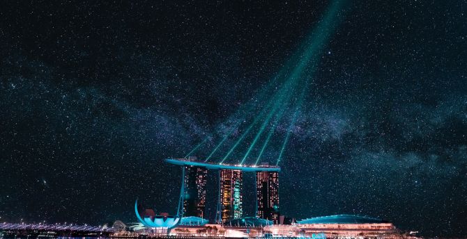 Marina bay, Singapore, city, night wallpaper