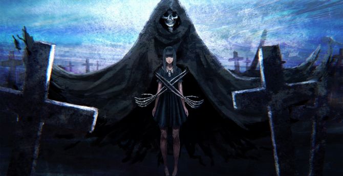 Girl and reaper, dark, fantasy wallpaper