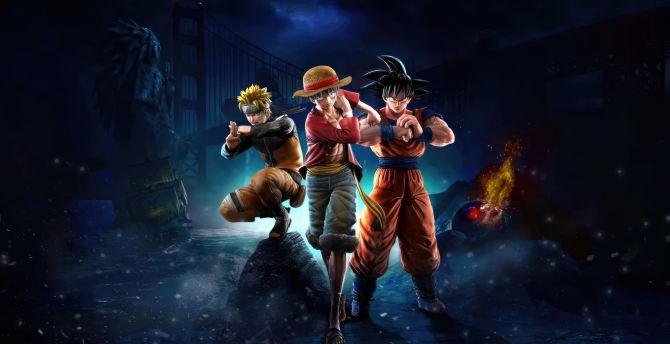 Naruto, Monkey d. Luffy and Goku, anime characters, 2023 wallpaper