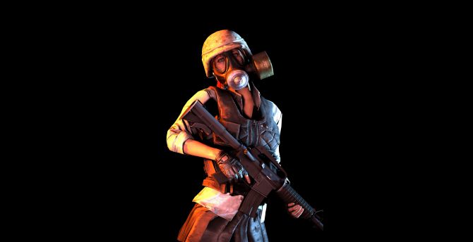 PUBG, mask girl with gun, video game wallpaper