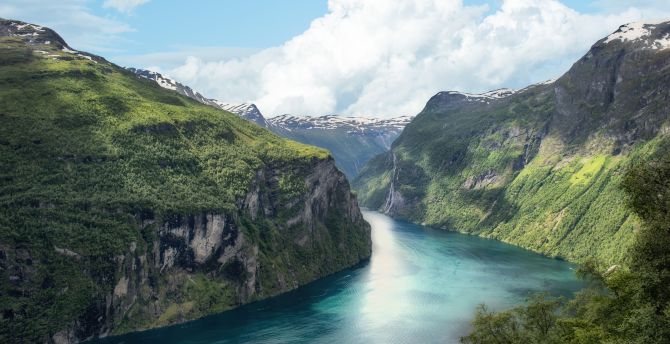 Fjord, Norway, mountains, river, nature wallpaper