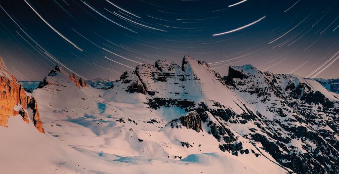 Mountain peaks, glacier, evening wallpaper