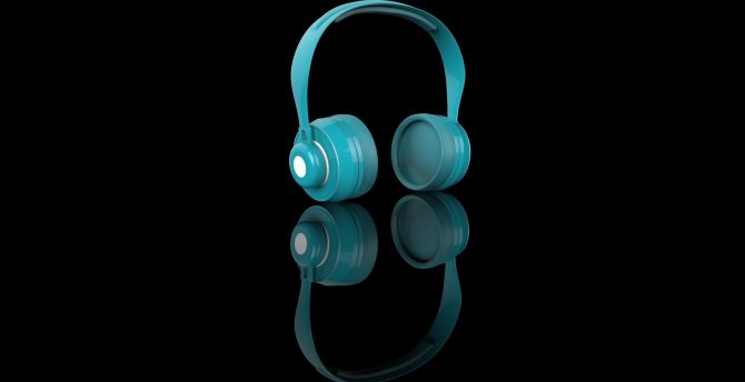 Headphones, music, blue, digital art wallpaper
