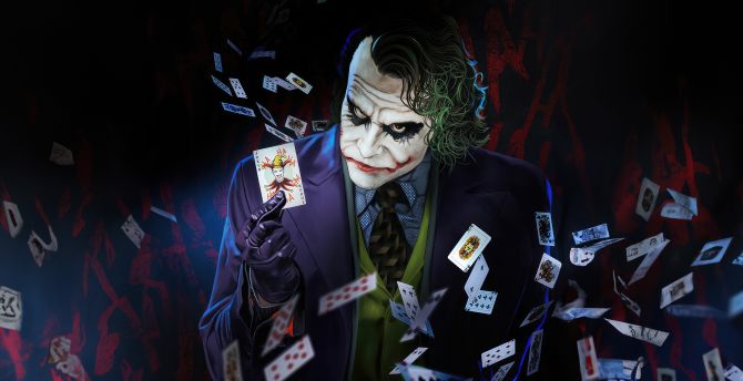 Joker playing with cards, art wallpaper
