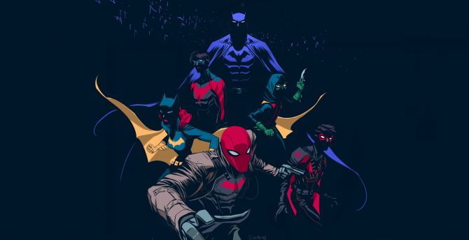 Batfamily, robin, red hood, artwork wallpaper