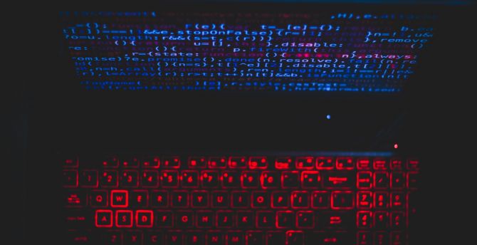 Codes, glow, laptop, dark wallpaper