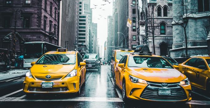 New york, taxi, roads, buildings, city wallpaper