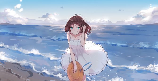 Outdoor, seashore, cute, anime girl wallpaper