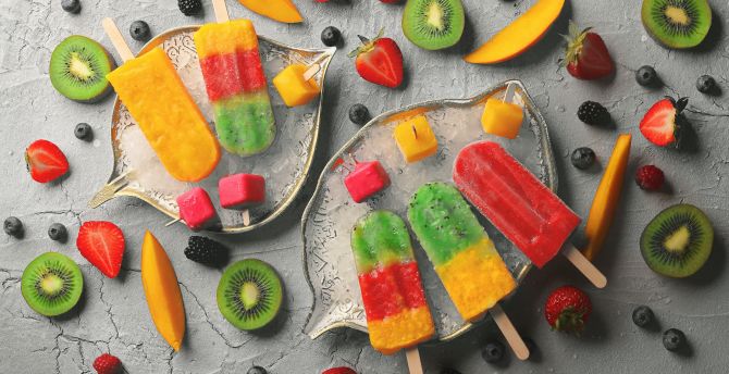 Summer, ice candies and fruits wallpaper