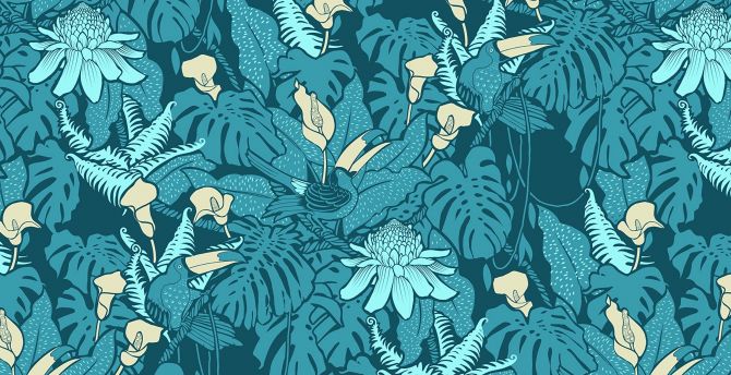 Calla, leaves, flowers, digital art wallpaper