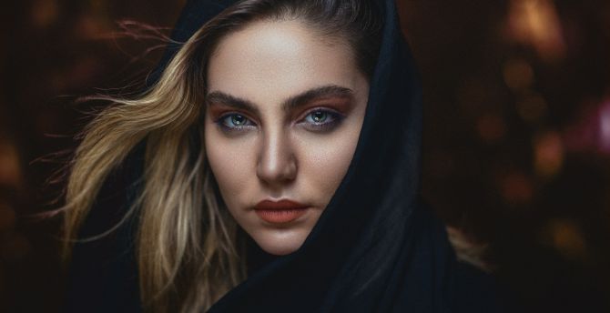 Beautiful, face, dark cloths, girl model wallpaper